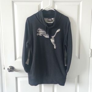 PUMA Mock Neck Hoodie with Large Pocket Heather Gray XL